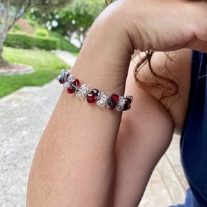 Red AB & Clear AB Faceted Beaded Open Bangle